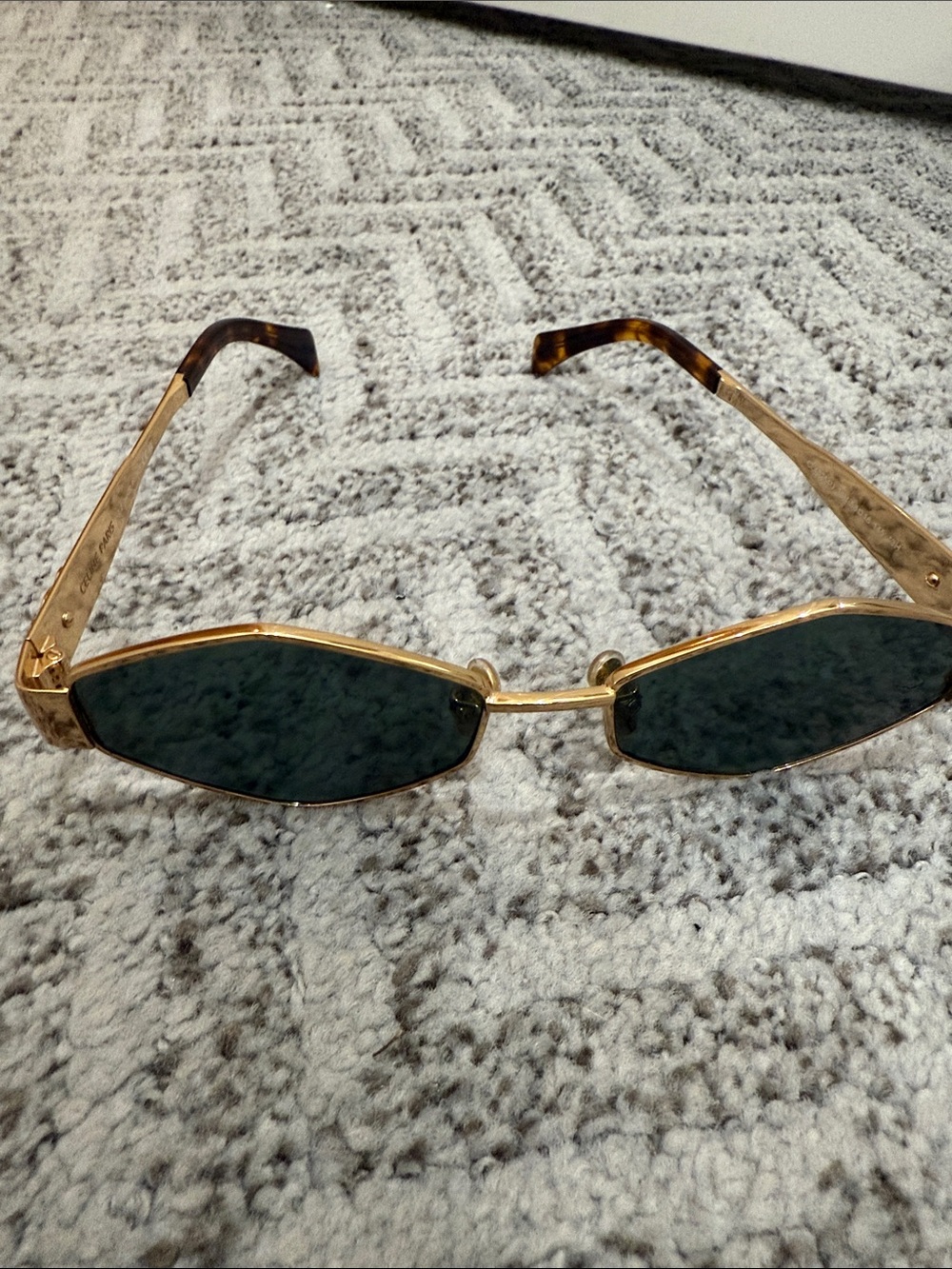 Celine Gold Geometric Sunglasses with Dark Green Lenses - Picture 2 of 5